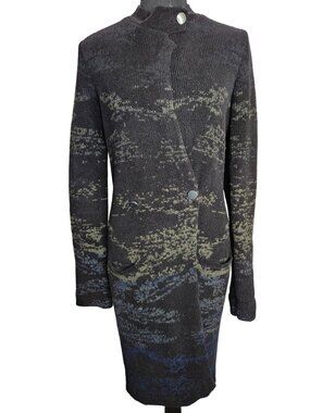 Rachel Roy Black Wool Blend Knit Long Sweater Cardigan/Coat Women Size Medium